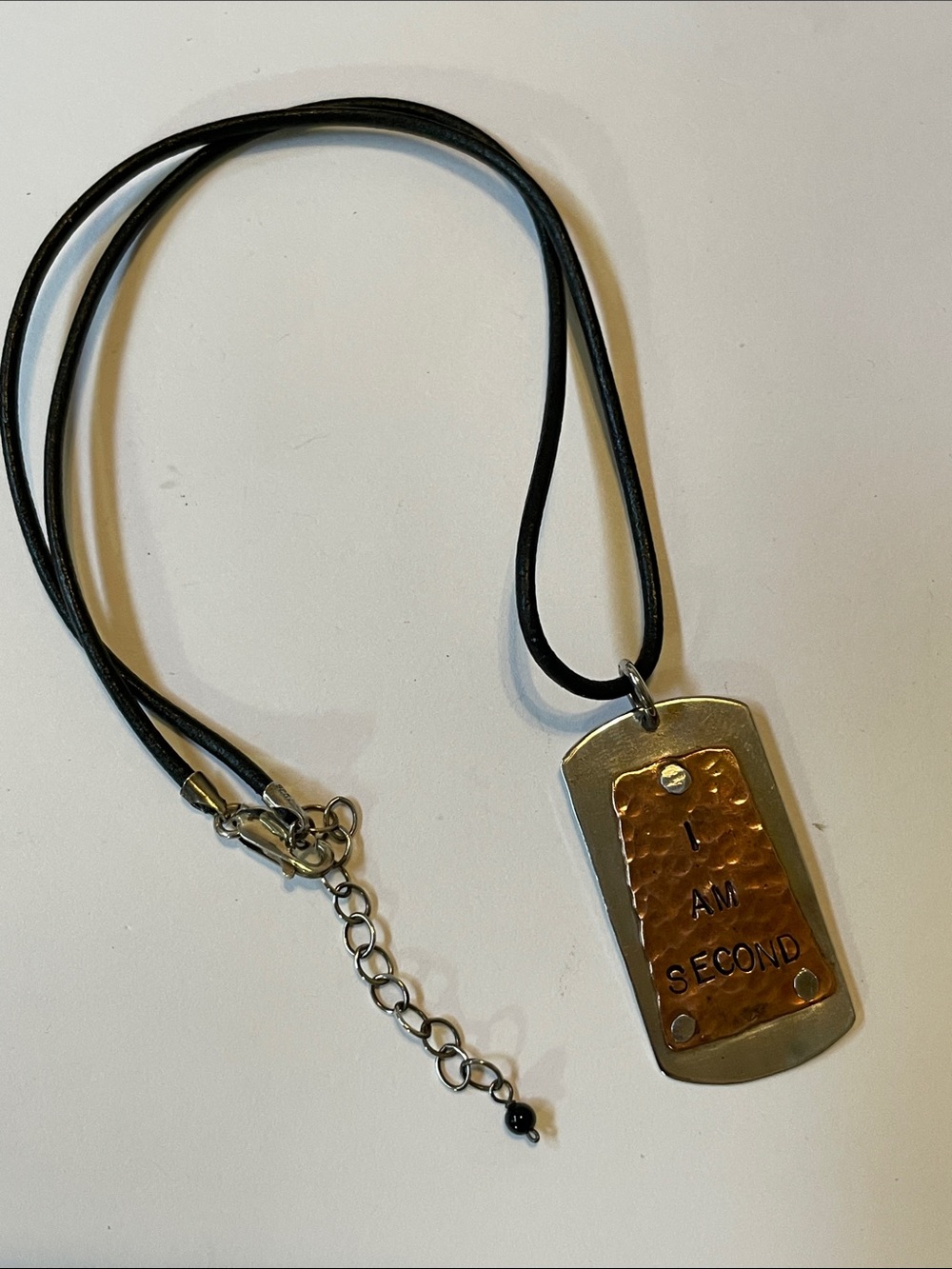 Leather Cord Necklace Copper 925 Metal Dog Tag Pendant